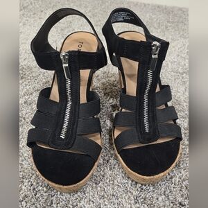 Torrid Zip Front Black Stretch Wedge Sandles 8.5 WW